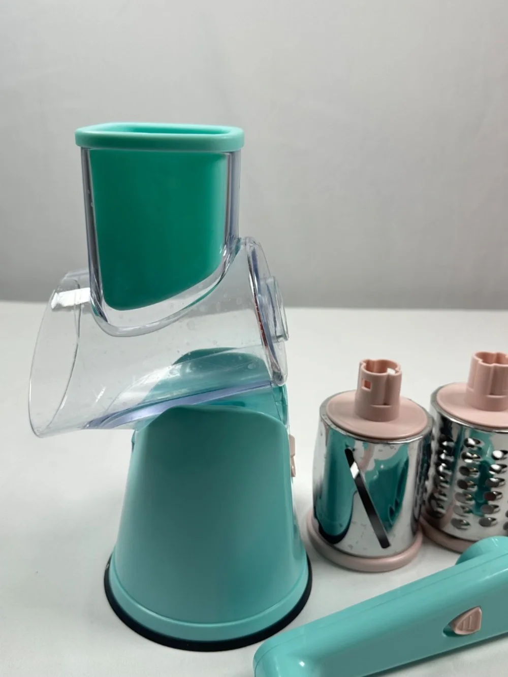 Geedel Rotary Cheese Grater Pink and Teal 3in1 Slicing Julienning & Grinding NIB